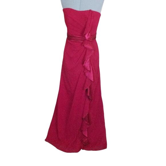 NWT David's Bridal Formal Dress Gown Strapless Crinkle Chiffon Maxi Apple Red 18 - Picture 1 of 10